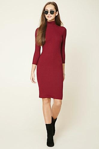 Forever21 Women's  Burgundy Turtleneck Midi Dress