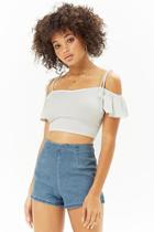 Forever21 Ribbed Flounce Sleeve Crop Top