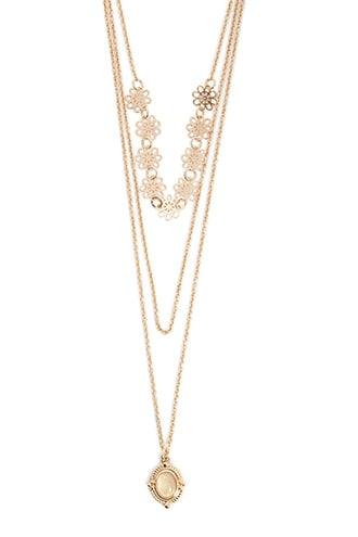 Forever21 Layered Floral & Faux Gem Pendant Necklace