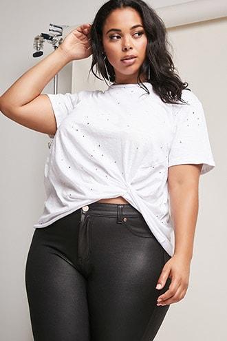 Forever21 Plus Size Twist-hem Distressed Holes Top