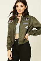 Forever21 Women's  Patched Bomber Jacket