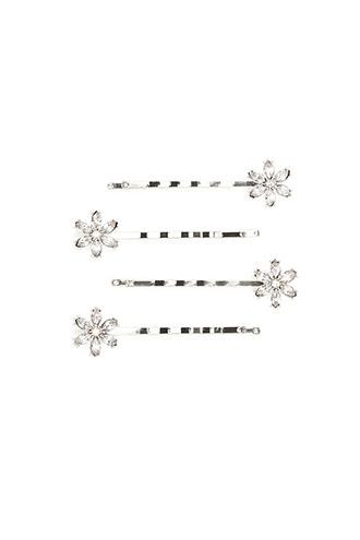 Forever21 Silver & Clear Floral Rhinestone Bobby Pin Set