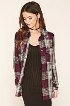Forever21 Women's  Burgundy & Black Plaid Button-front Shirt