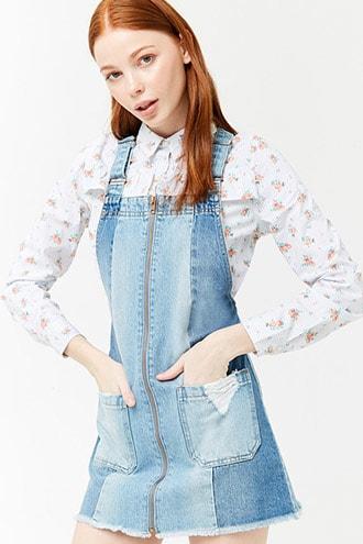 Forever21 Denim Panel Overall Mini Dress