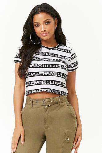 Forever21 Striped Graphic Crop Top