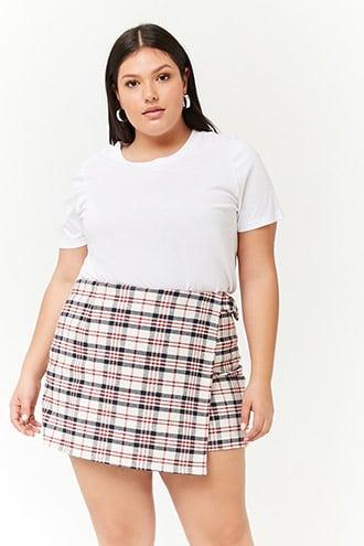 Forever21 Plus Size Wrap-front Plaid Skort