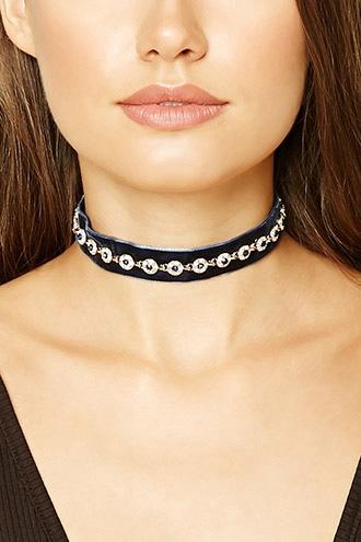 Forever21 Velvet Rhinestone Charm Choker