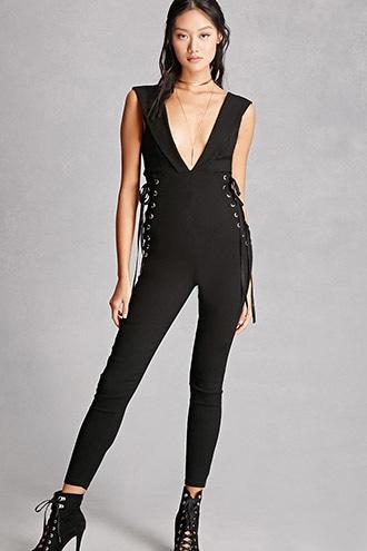 Forever21 Women's  Lace-up Grommet Jumpsuit
