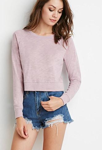 Forever21 Women's  Slub Knit Raglan Top (dusty Lavender)