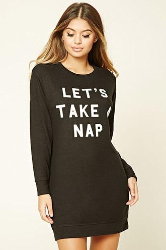 Forever21 Women's  Black & Cream Lets Take A Nap Nightdress