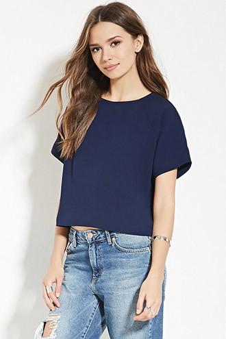 Love21 Women's  Navy Contemporary Boxy Raglan Top