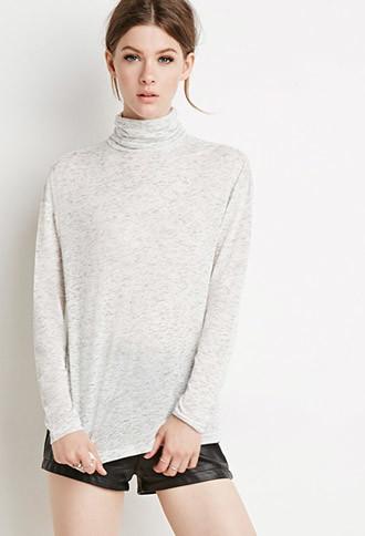Love21 Women's  Marled Turtleneck Top (light Heather Grey)