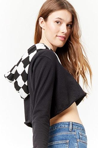 Forever21 Checkered Cropped Hoodie