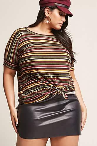 Forever21 Plus Size Stripe Ribbed Knot-front Top