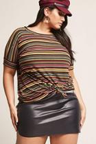 Forever21 Plus Size Stripe Ribbed Knot-front Top