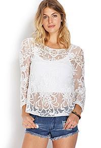 Forever21 Enchanted Floral Mesh Top