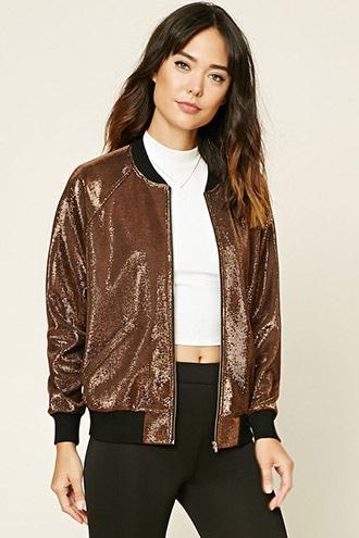 Love21 Women's  Contemporary Metallic Bomber