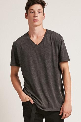 Forever21 Heathered Cotton-blend V-neck Tee