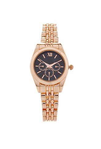 Forever21 Chronograph Bracelet Watch (black/rose Gold)