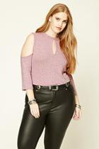 Forever21 Plus Women's  Mauve & White Plus Size Open-shoulder Top