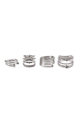 Forever21 Rhinestone Stacked Midi Ring Set (silver/clear)