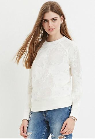 Love21 Women's  Contemporary Distressed French Terry Pullover