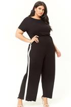 Forever21 Plus Size Striped-trim Keyhole-back Jumpsuit