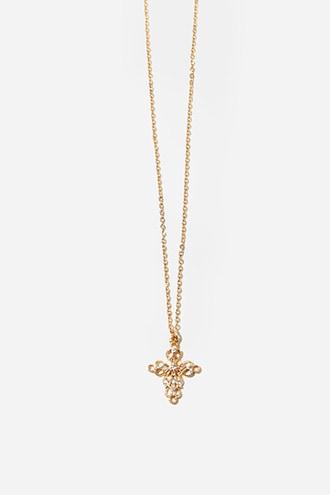 Forever21 Rhinestone Cross Pendant Chain Necklace