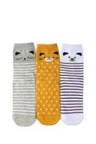 Forever21 Cat Face Crew Socks - Pack Of 3