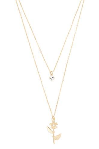 Forever21 Layered Rhinestone & Floral Pendant Chain Necklace