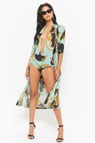 Forever21 Baroque Sea Cover-up And One-piece Swimwear Set