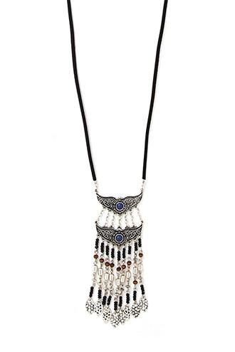 Forever21 B.silver & Black Longline Faux Stone Necklace