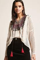 Forever21 Chenille Open-knit Tribal-inspired Tasseled Peasant Top