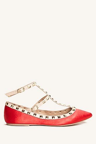 Forever21 Studded T-strap Satin Flats