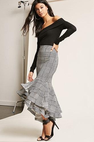 Forever21 Eta High-low Houndstooth Skirt