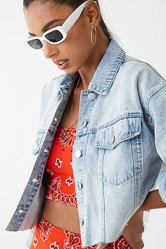 Forever21 Raw-cut Acid Wash Denim Jacket