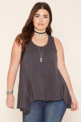 Forever21 Plus Women's  Dark Grey Plus Size Burnout Trapeze Top