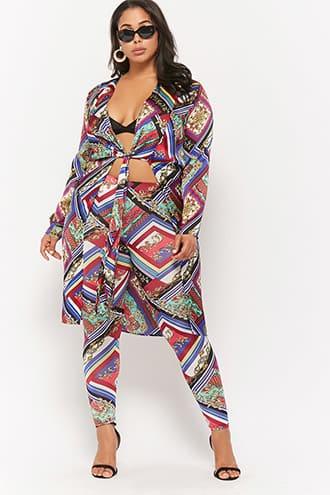 Forever21 Plus Size Stripe Print Leggings & Kimono Set