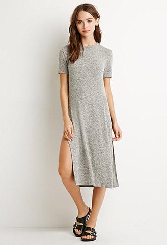 Forever 21 Marled Side-slit Top Heather Grey Small