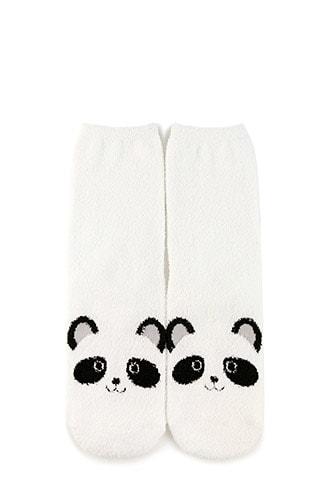 Forever21 Panda Face Fuzzy Crew Socks
