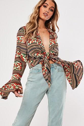 Forever21 Missguided Floral Tie-front Top