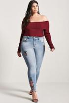 Forever21 Plus Size Floral O-ring Skinny Jeans