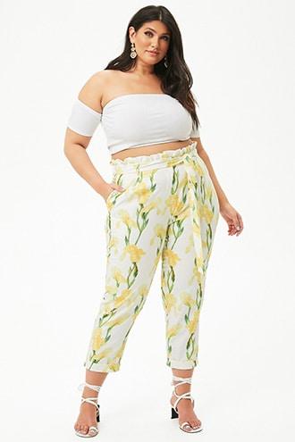 Forever21 Plus Size Floral Print Paperbag-waist Pants