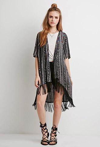 Forever21 Women's  Embroidered Tribal Print Cardigan