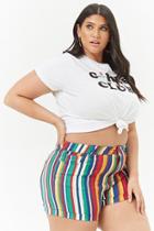 Forever21 Plus Size Cuffed Multi-striped Shorts