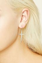 Forever21 Silver & Clear Cross Drop Earrings