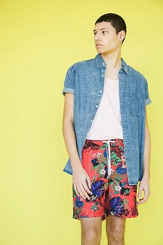 Forever21 Mtv Graphic Floral Print Swim Trunks