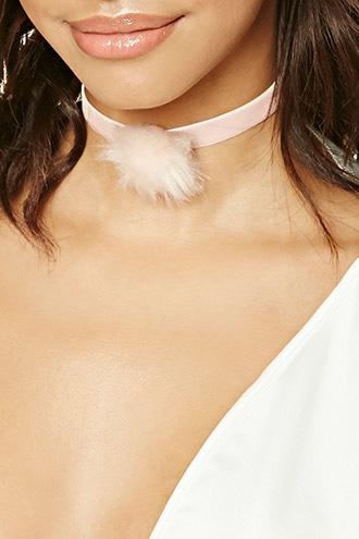 Forever21 Light Pink Velvet Pom-pom Choker