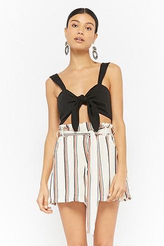 Forever21 Striped Paperbag-waist Shorts