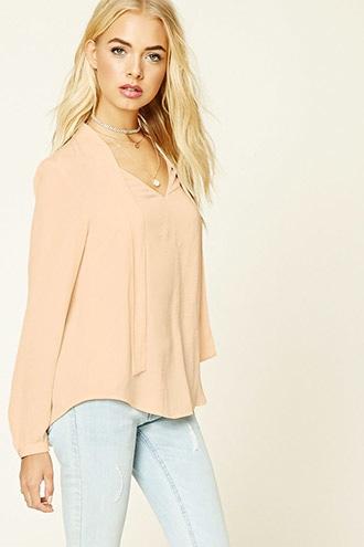 Forever21 Women's  Cream Satin Tie-neck Top